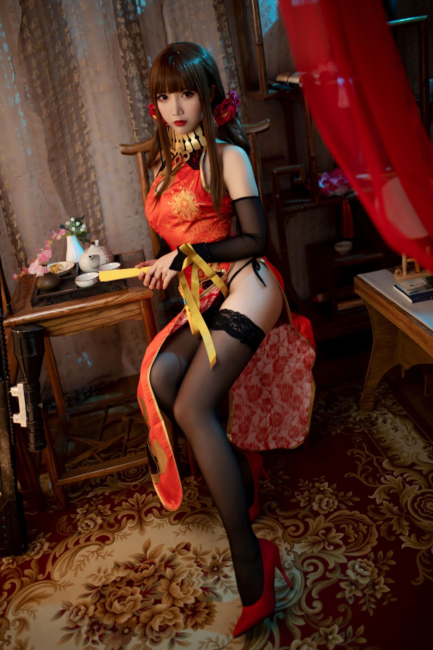 美女动漫博主面饼仙儿性感Cosplay写真红牡丹 (2)