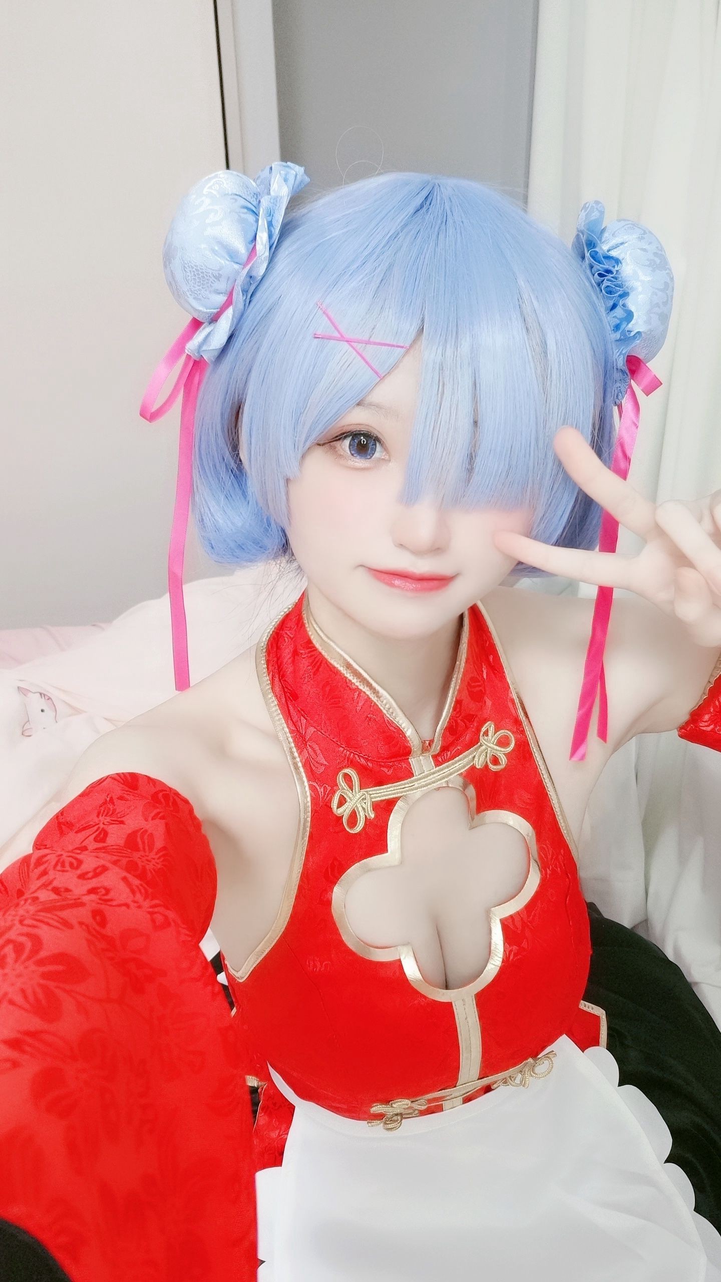 美女动漫博主千阳性感Cosplay写真蕾姆旗袍 (10)